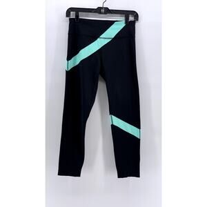 EXPCORE Women's Black-Teal Striped Cropped Leggings SZ S